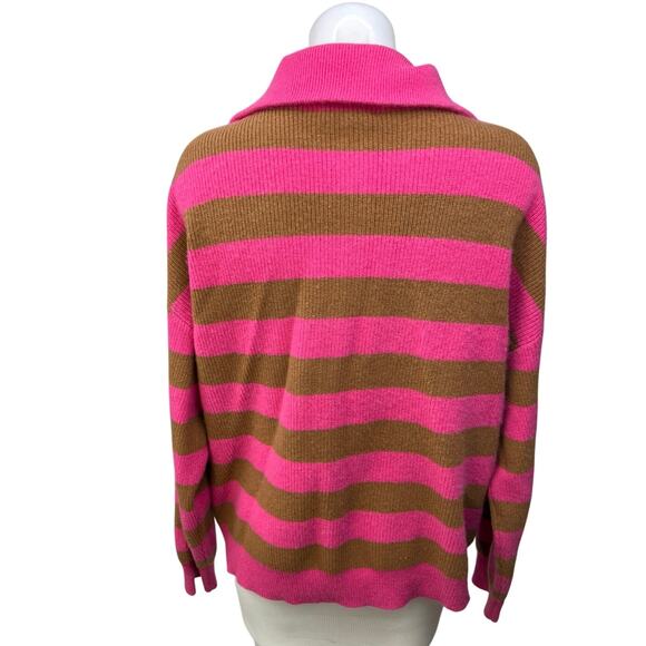 Xirena Rafferty Pink Brown 100% Cashmere Striped Button Collar Sweater Top Sz S - Picture 2 of 5
